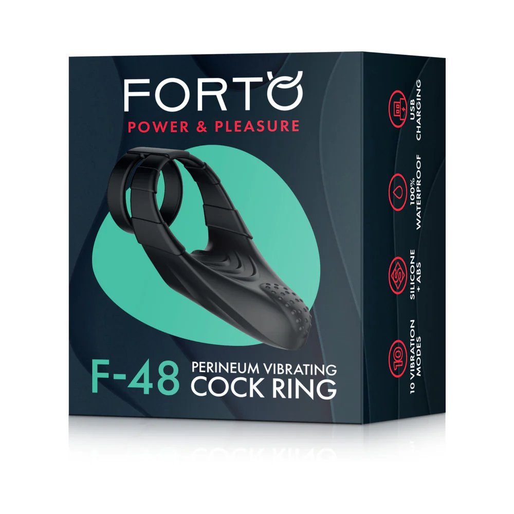 Forto F-48 Rechargeable Silicone Perineum Vibrating Double Cockring Black - Image 14