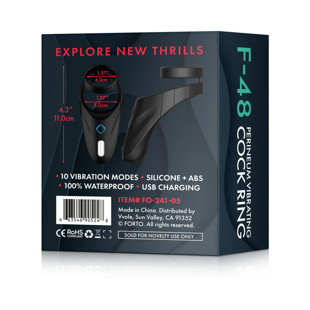 Forto F-48 Rechargeable Silicone Perineum Vibrating Double Cockring Black - Image 15