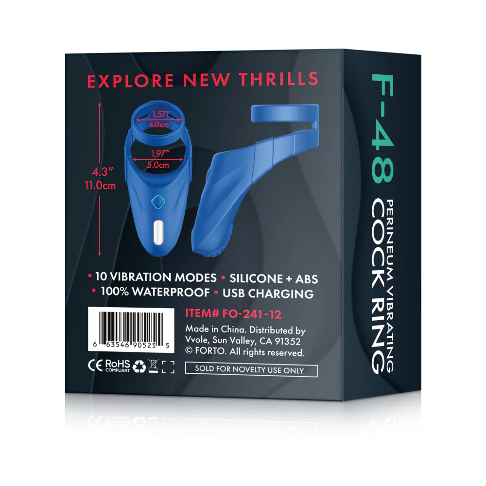 Forto F-48 Rechargeable Silicone Perineum Vibrating Double Cockring Blue - Image 15