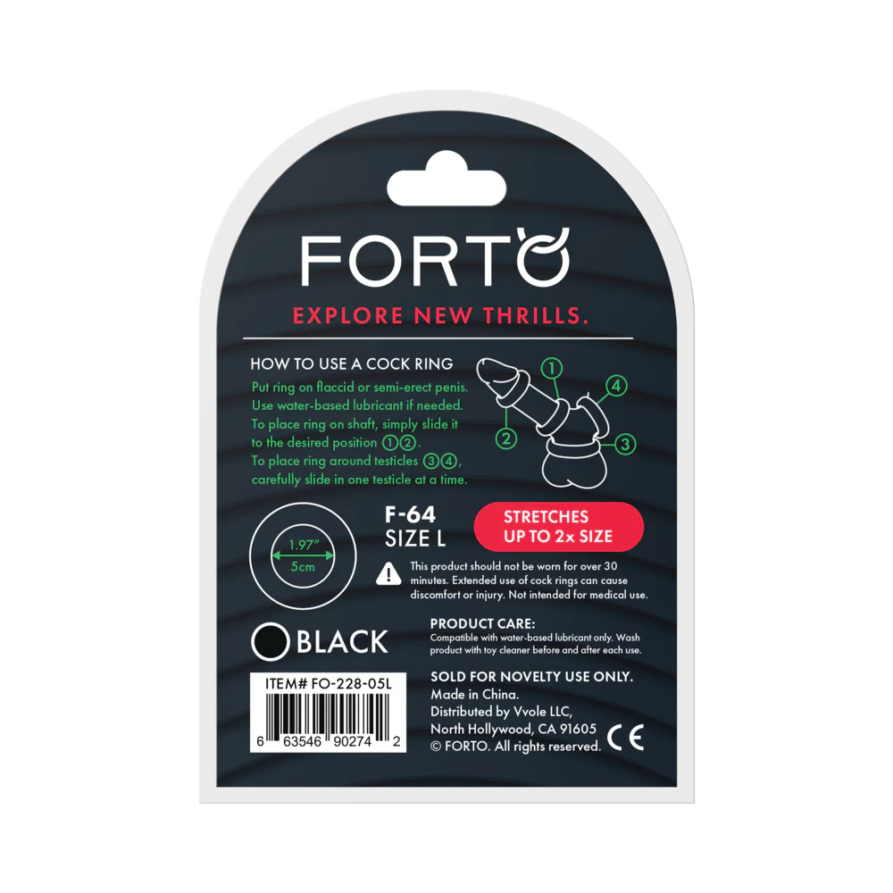 Forto F-64 Wide Liquid Silicone Cockring Large Black - Image 6