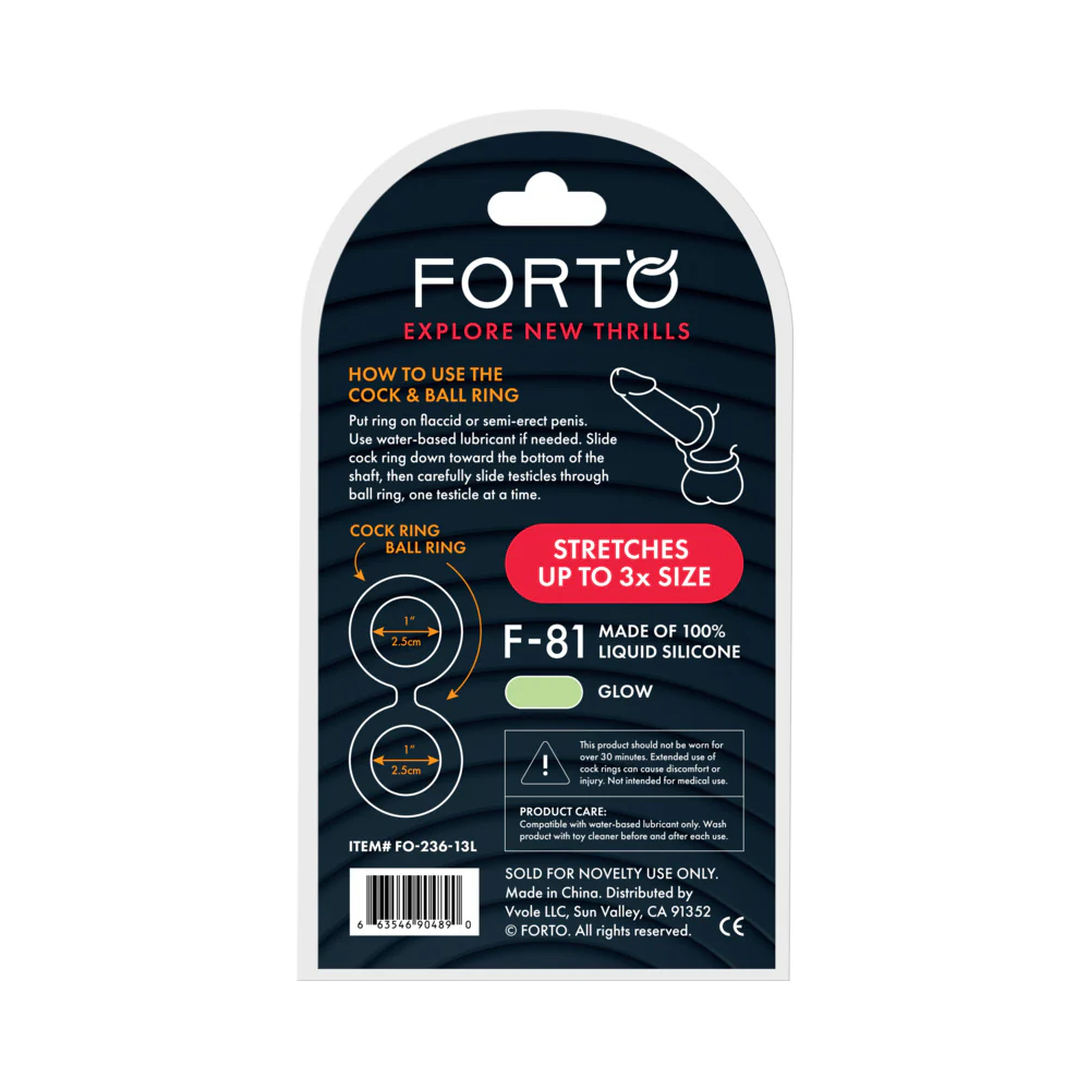Forto F-81 Liquid Silicone Cock & Ball Double Ring Large Glow - Image 4