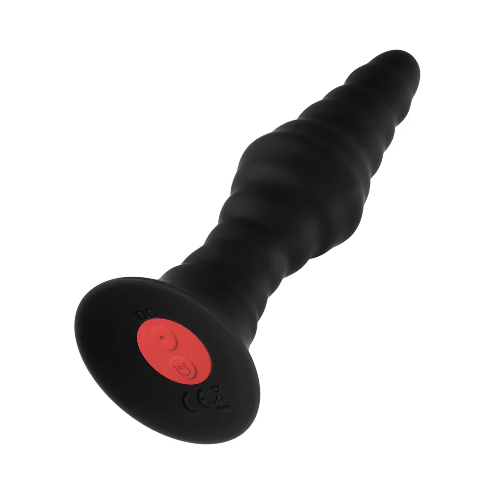 Forto Vibrating Ribbed Plug Rechargeable Remote-Controlled Silicone Anal Plug Small Black - Image 5