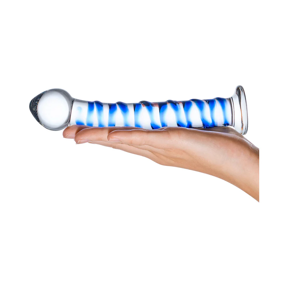 Glas 7.5 in. Blue Spiral Glass Dildo - Image 5