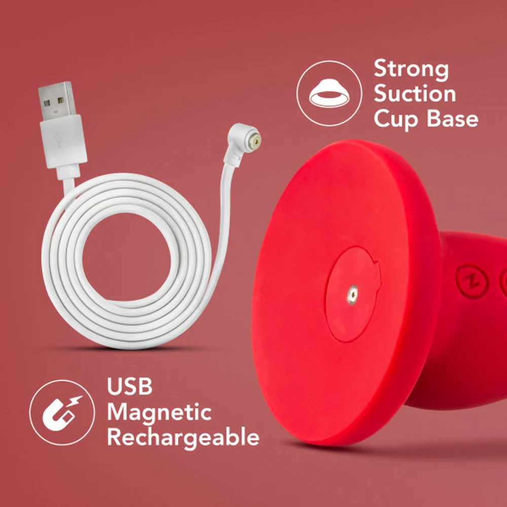 Impressions Las Vegas Rechargeable Silicone 8.25 in. Vibrating Dildo Crimson - Image 10