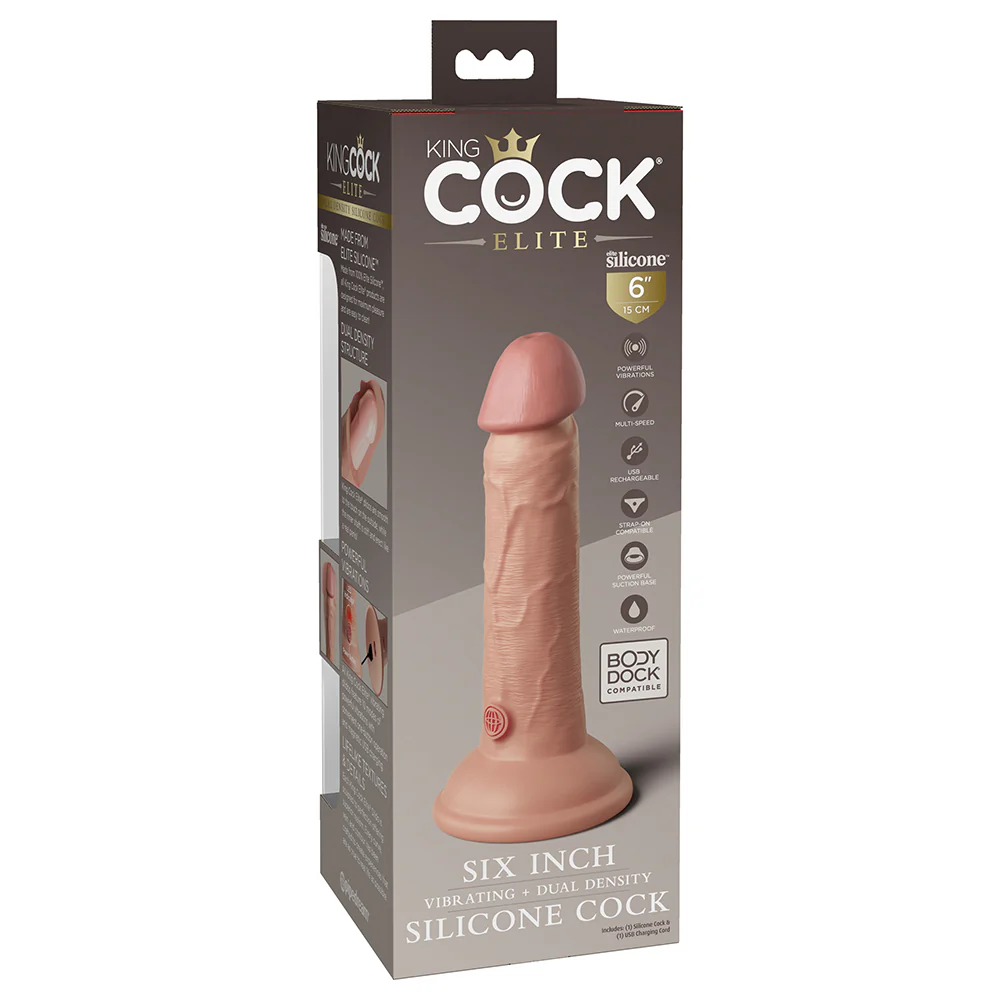 King Cock Elite 6 in. Vibrating Realistic Dildo With Suction Cup Beige - Image 2