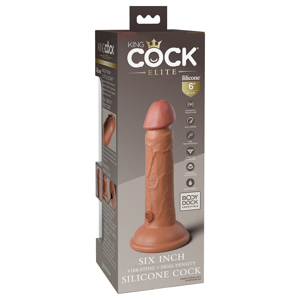 King Cock Elite 6 in. Vibrating Realistic Dildo With Suction Cup Tan - Image 2