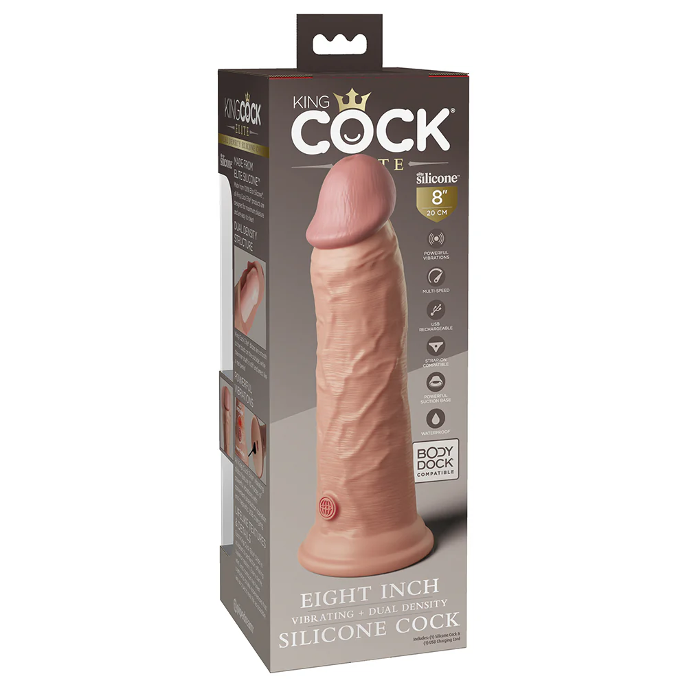 King Cock Elite 8 in. Vibrating Realistic Dildo With Suction Cup Beige - Image 2