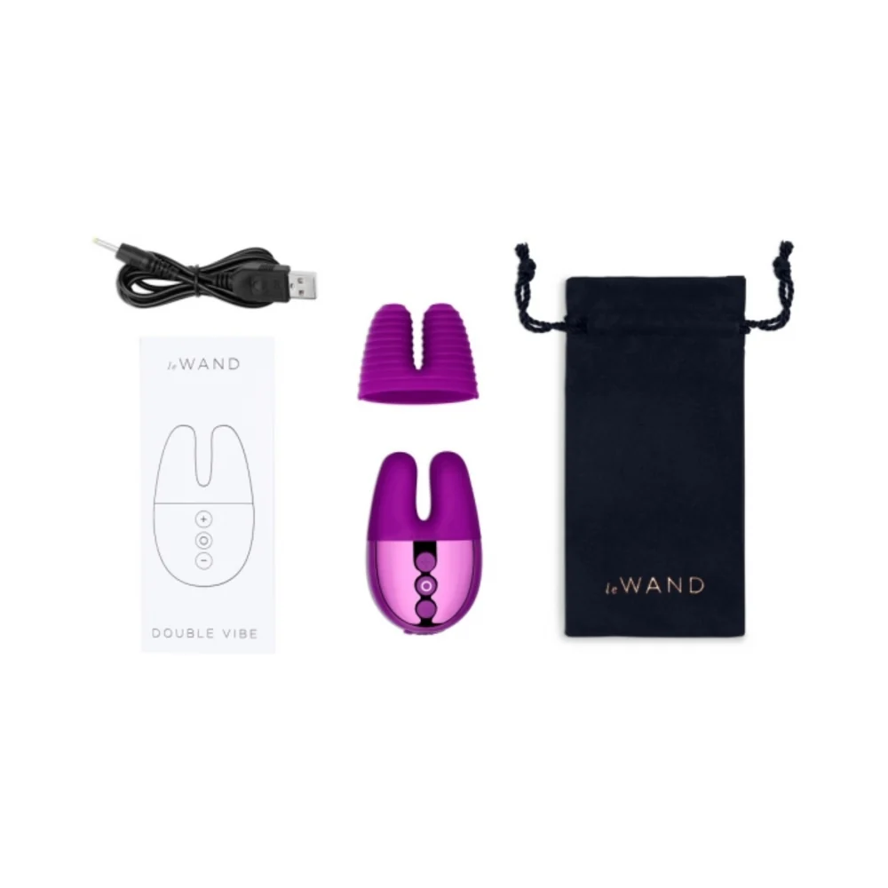 Le Wand Chrome Double Vibe Rechargeable Silicone Mini Vibrator Dark Cherry - Image 7