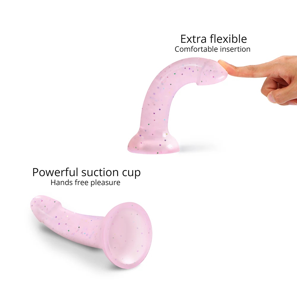 Love to Love Dildolls Starlight 6 in. Silicone Dildo with Multicolor Star Glitter Pink - Image 4