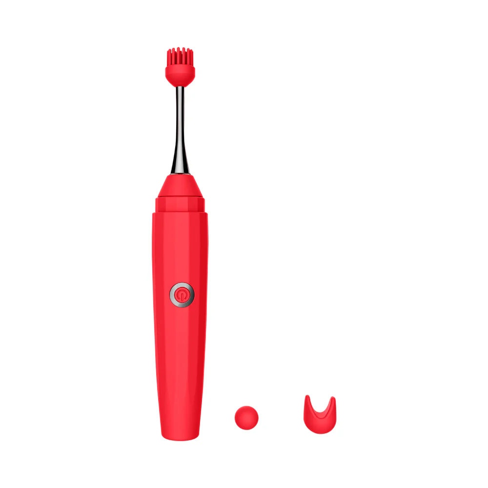Luv Inc Op10 Orgasm Pen Rechargeable Pinpoint Vibrator with 3 Attachments Red - Image 2