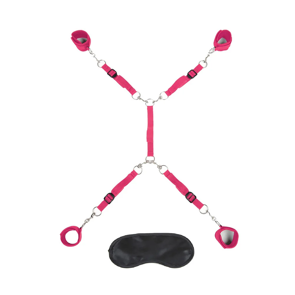 Lux Fetish 7-Piece Bed Spreader Playful Restraint System Hot Pink - Image 3