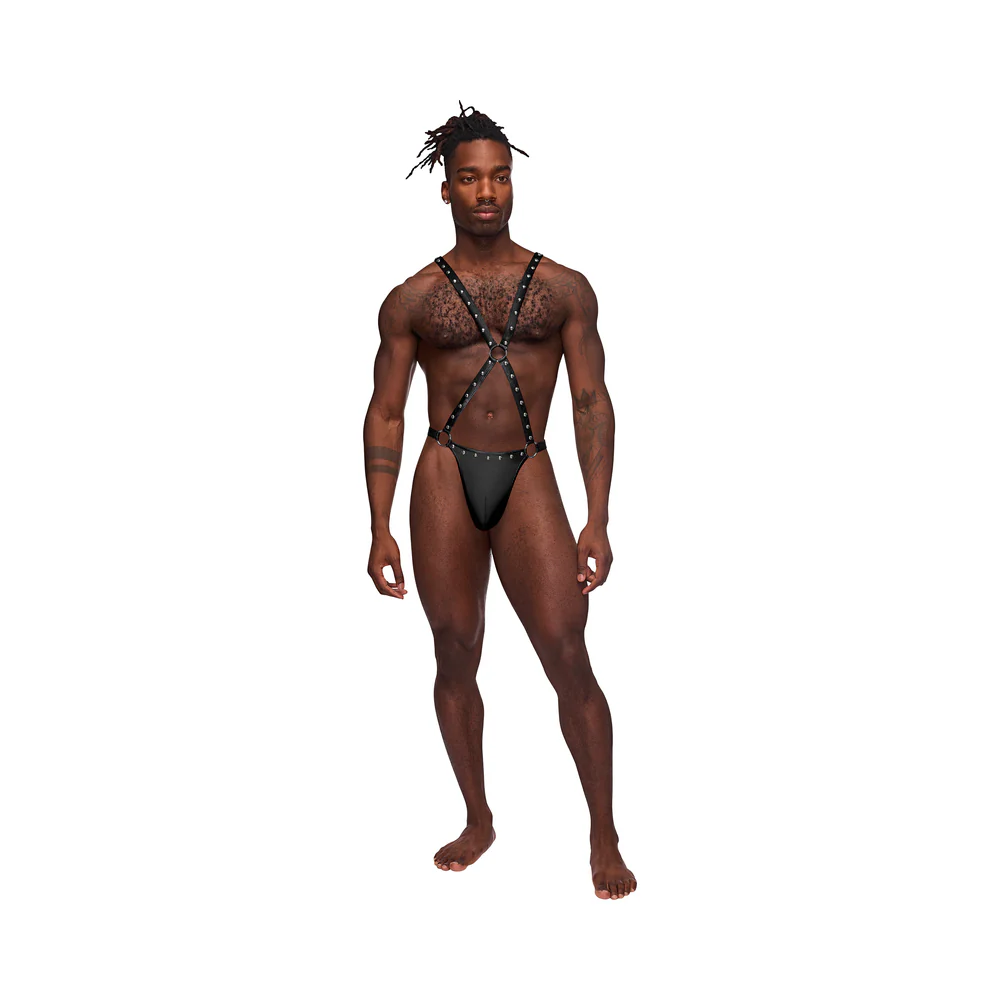 Male Power Fetish Warrior Criss-Cross Body Harness Black S/M - Image 3