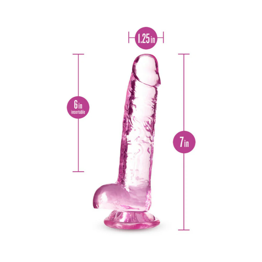 Naturally Yours Crystalline 7 in. Dildo with Balls Rose - Image 6