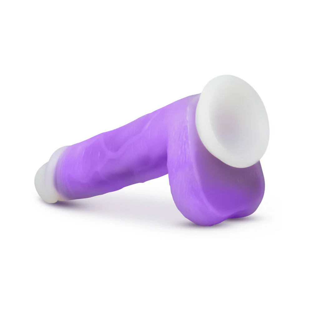 Neo Elite Encore 8 in. Silicone Vibrating Dildo with Balls Purple - Image 4