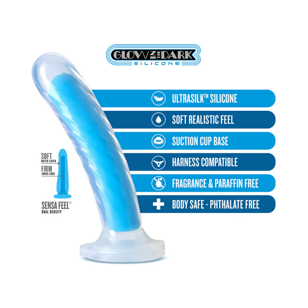 Neo Elite Glow in the Dark Tao 7 in. Dual-Density Dildo Neon Blue - Image 5