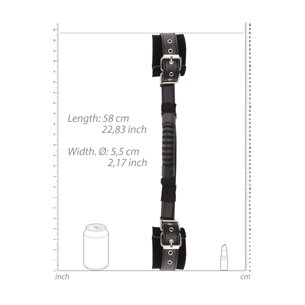 Ouch! Black & White Adjustable Bonded Leather Wrist Cuffs With Handle Black - Image 4