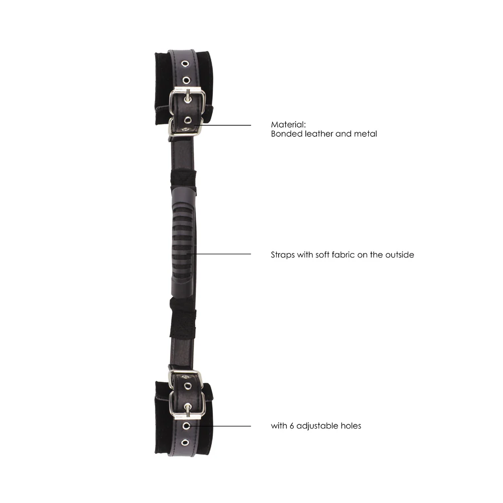 Ouch! Black & White Adjustable Bonded Leather Wrist Cuffs With Handle Black - Image 6