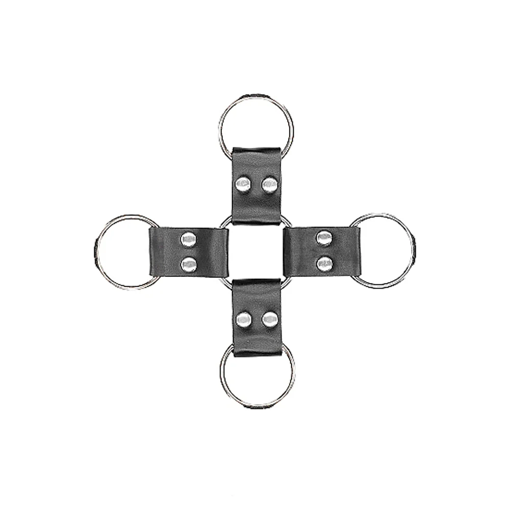 Ouch! Black & White Bonded Leather Hogtie With Hand & Ankle Cuffs Black - Image 10