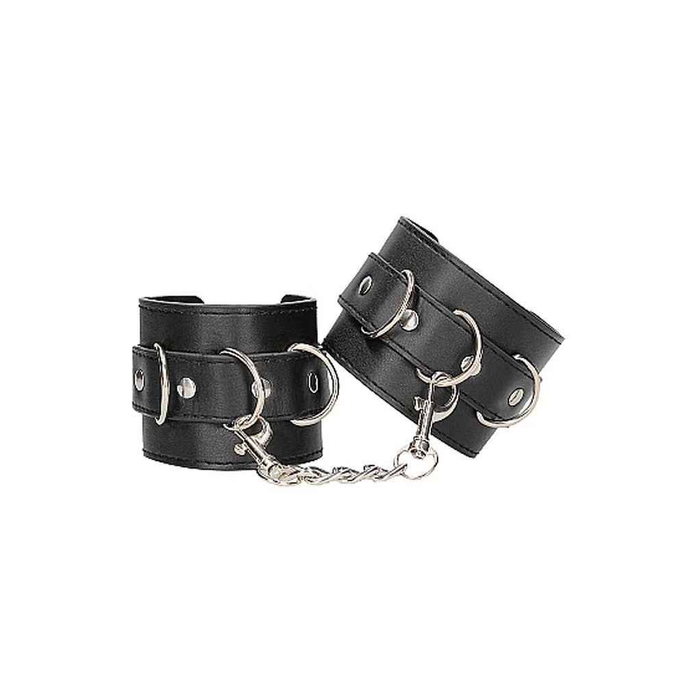 Ouch! Black & White Adjustable Bonded Leather Wrist or Ankle Cuffs Black - Image 4