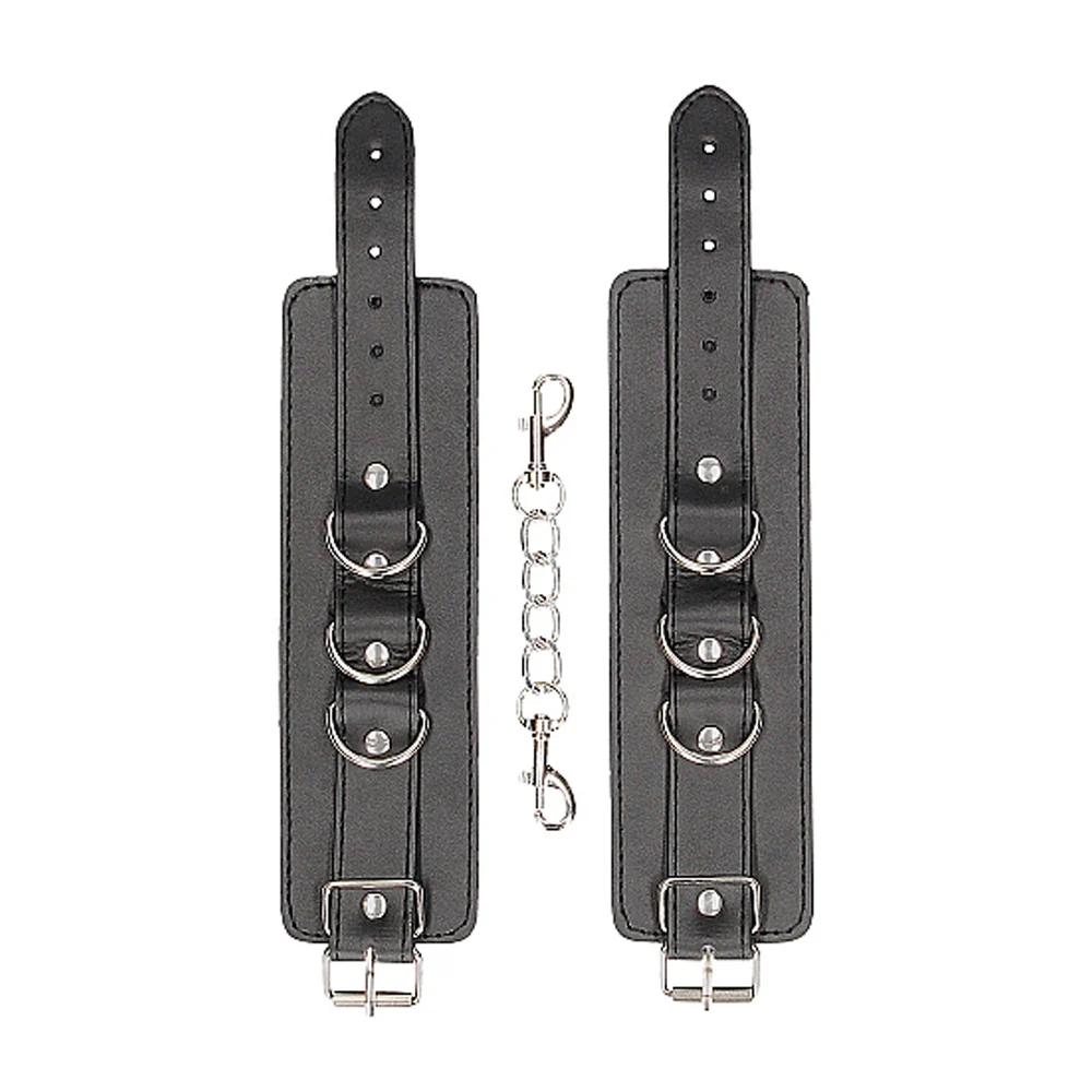 Ouch! Black & White Adjustable Bonded Leather Wrist or Ankle Cuffs Black - Image 5