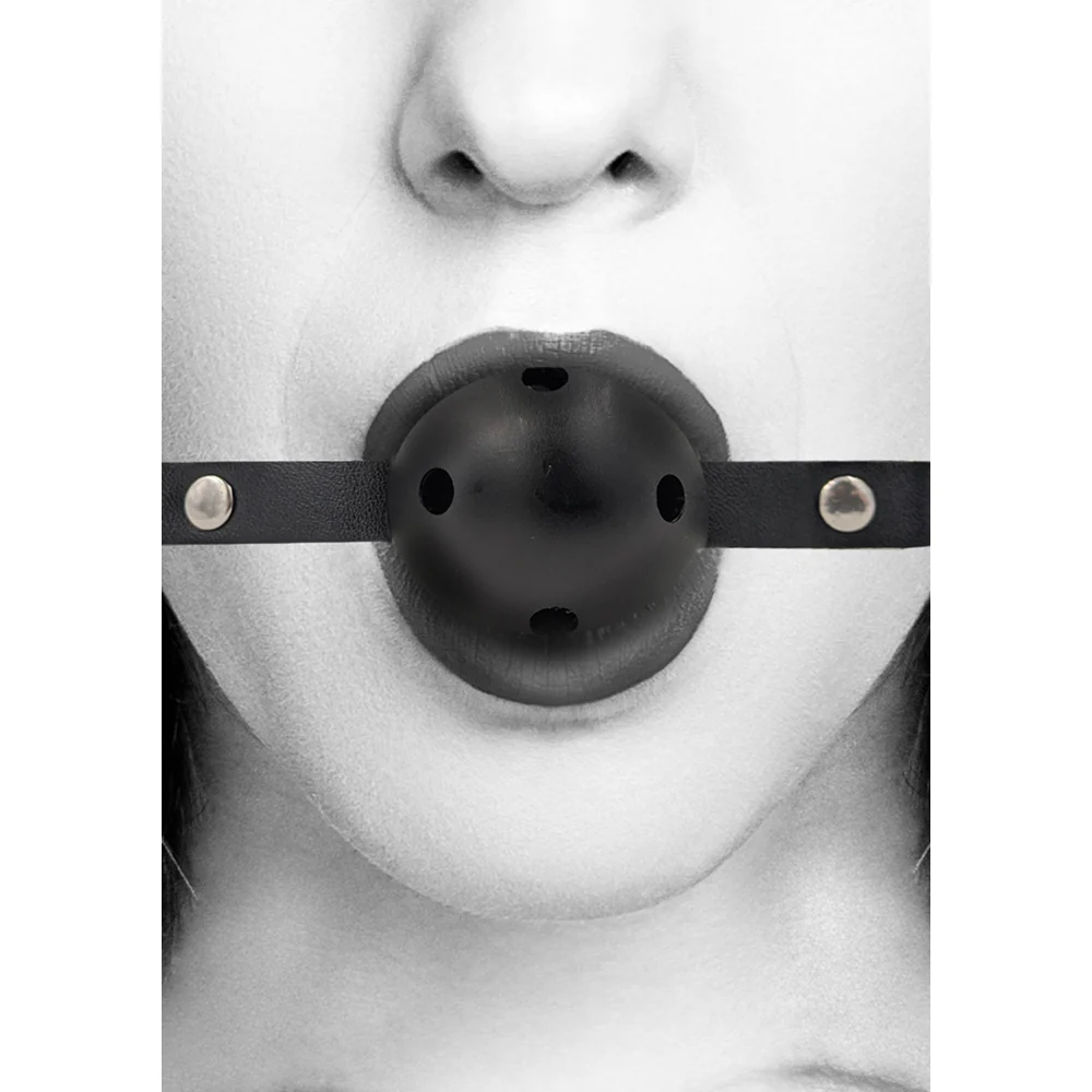 Ouch! Black & White Breathable Ball Gag With Bonded Leather Straps Black - Image 4