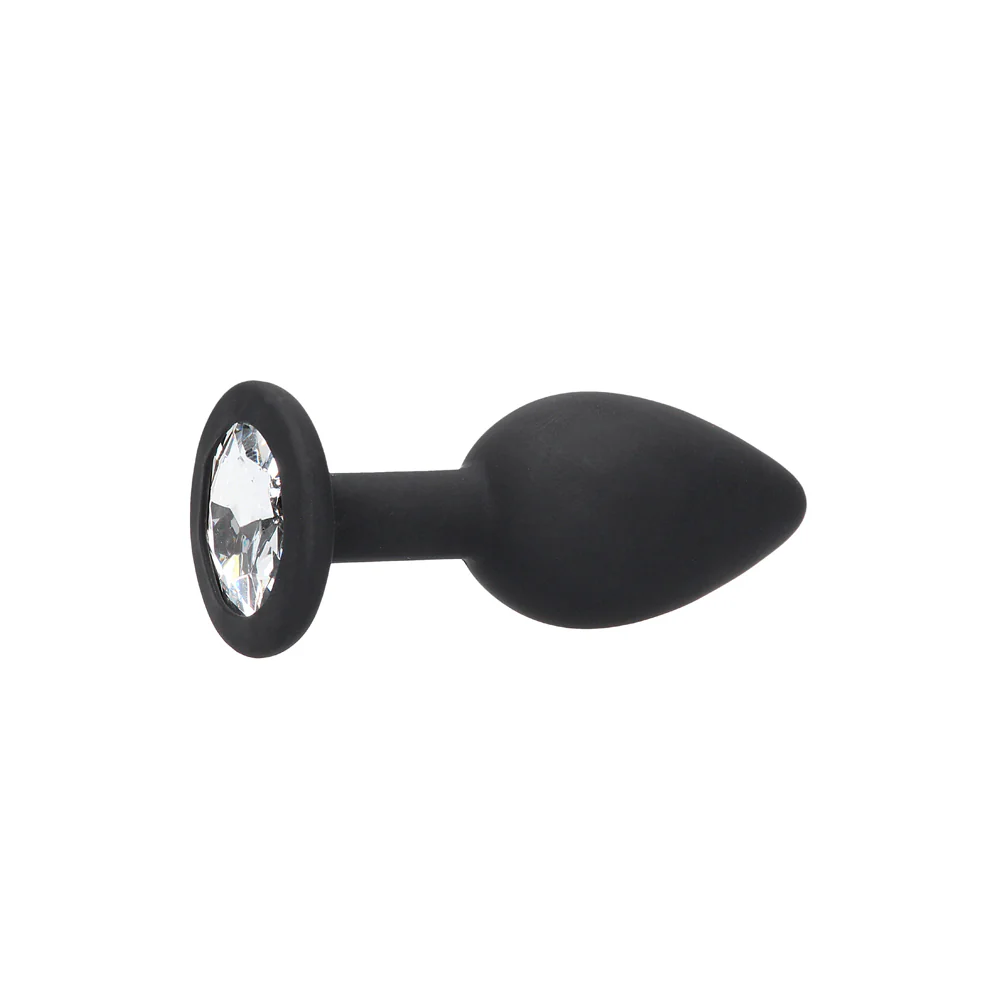 Ouch! Black & White Silicone Butt Plug With Removable Jewel Black - Image 4
