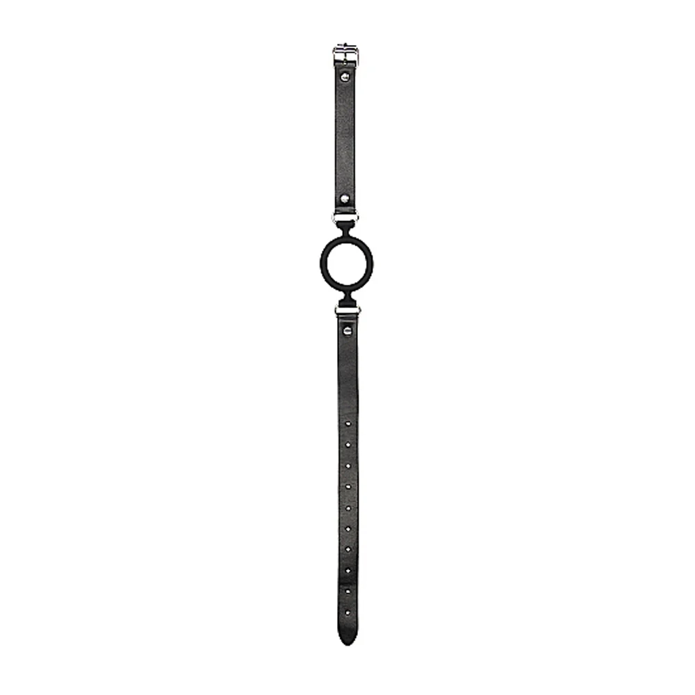 Ouch! Black & White Silicone Ring Gag With Adjustable Bonded Leather Straps Black - Image 6