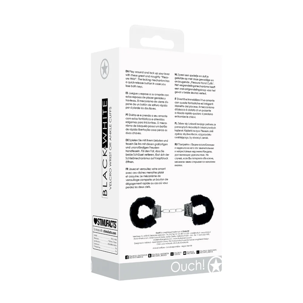Ouch! Black & White Adjustable Velcro Wrist or Ankle Cuffs Black - Image 8