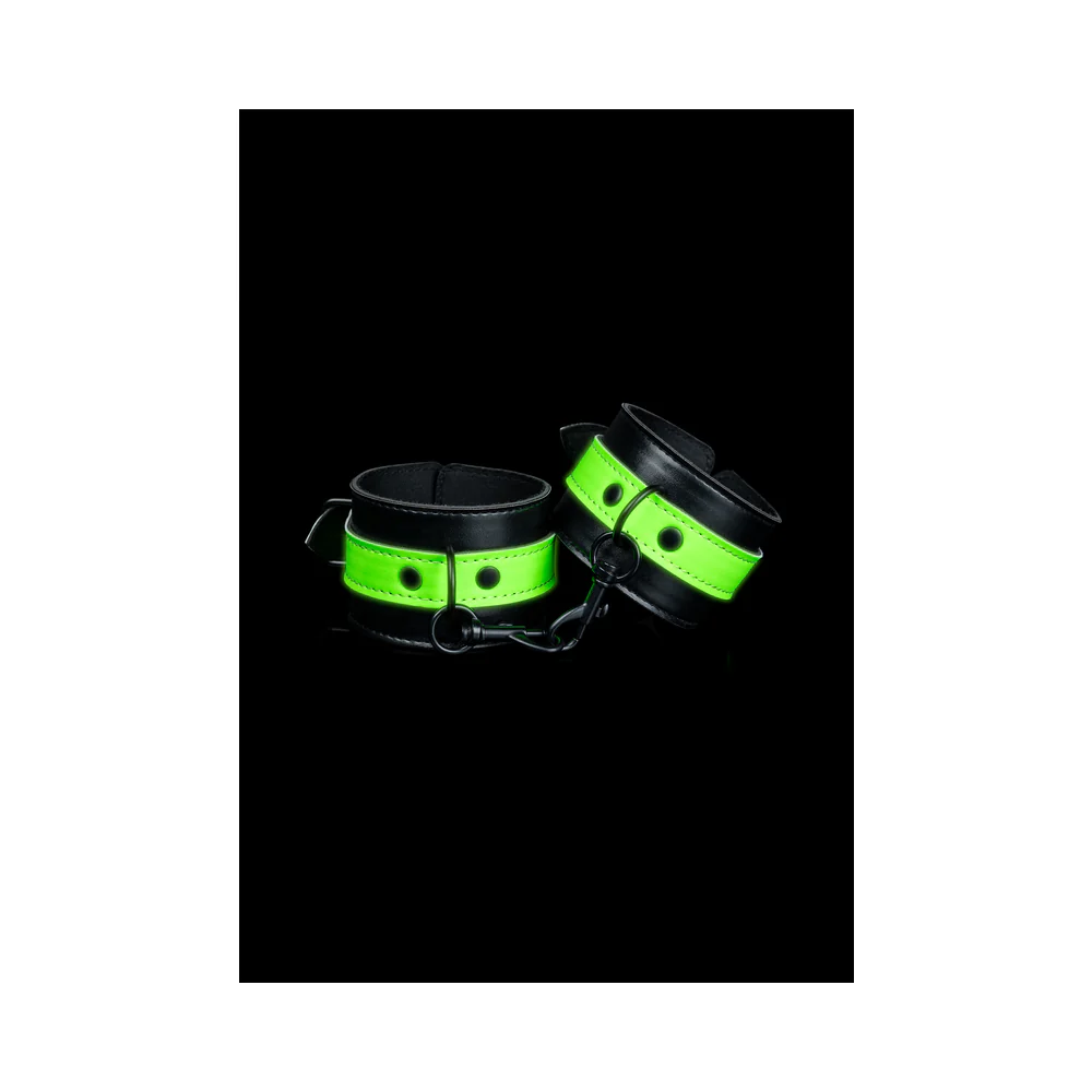 Ouch! Glow in the Dark Bonded Leather Handcuffs Neon Green - Image 2