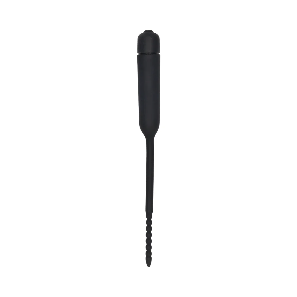 Ouch! Urethral Sounding Silicone Vibrating Bullet Plug With Beaded Tip Black 5.5 mm - 7 mm - Image 2
