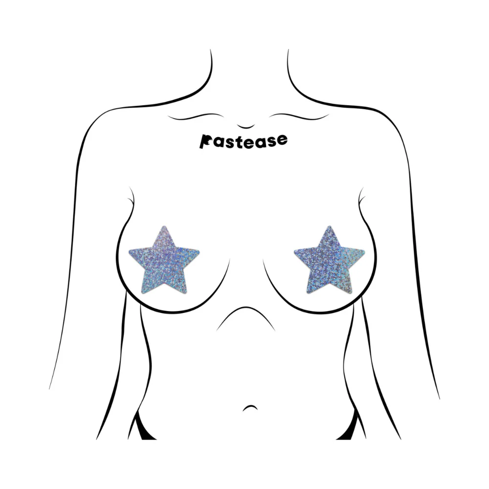 Pastease Everyday Reusable Glittering Silver Star Nipple Pasties - Image 2