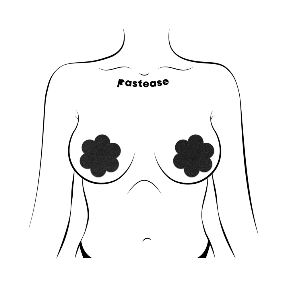 Pastease Everyday Reusable Pasties Onyx Flat Black Vegan Suede Flower Nipple Covers - Image 2