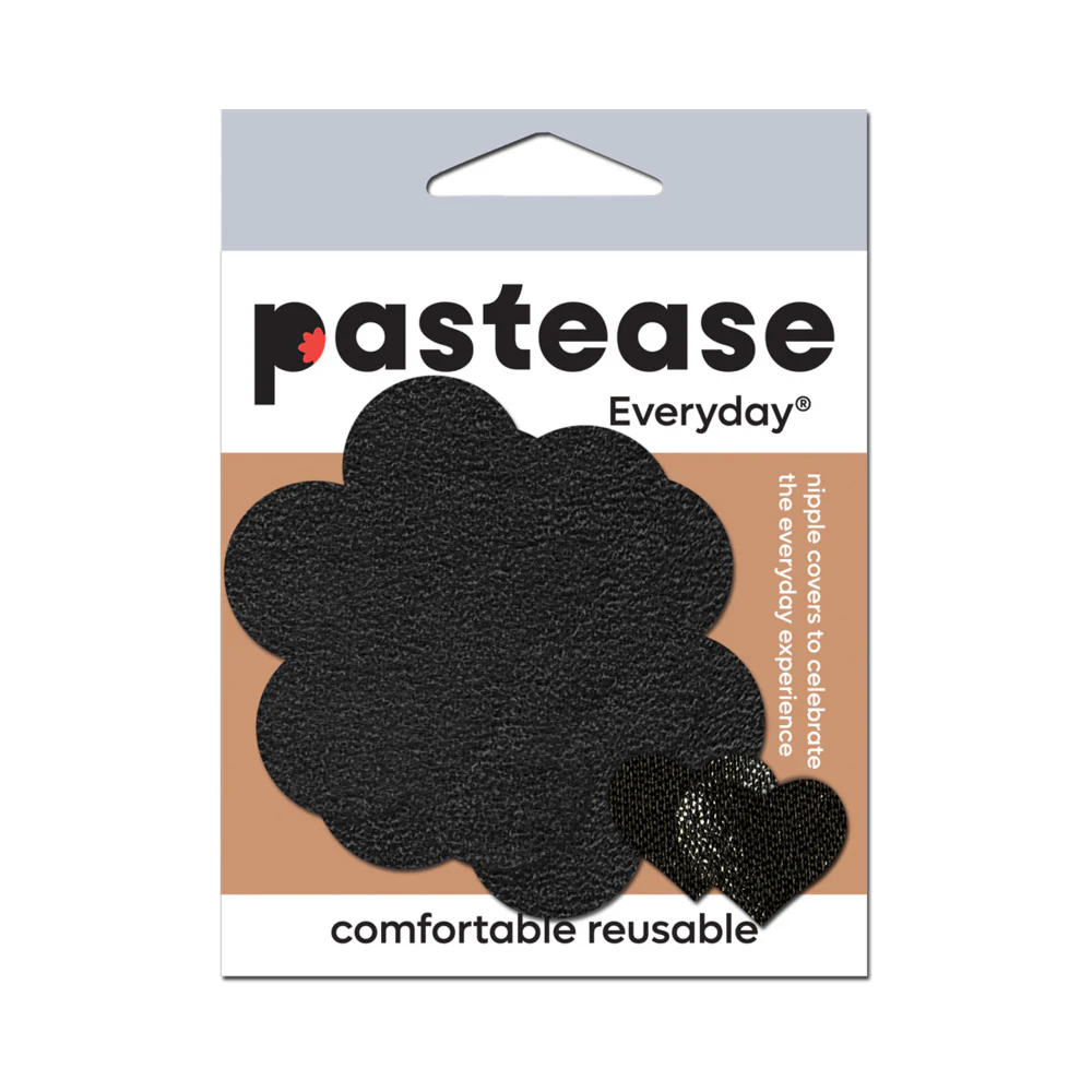 Pastease Everyday Reusable Pasties Onyx Flat Black Vegan Suede Flower Nipple Covers - Image 4
