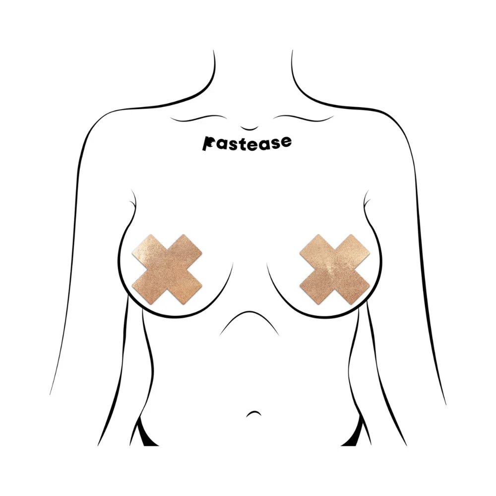 Pastease Everyday Reusable Pasties Rose Gold Vegan Luxury Suede Cross Nipple Covers - Image 2