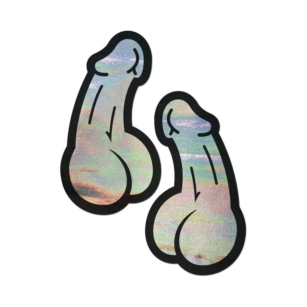 Pastease Penis: Holographic Silver Dick Nipple Pasties - Image 2
