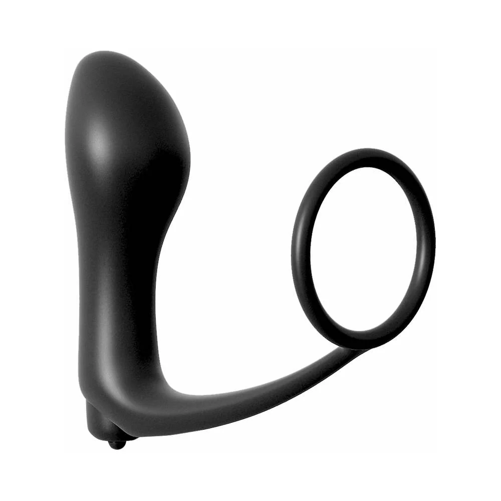 Anal Fantasy Collection Silicone Ass-Gasm Vibrating Cockring & Plug Black - Image 2