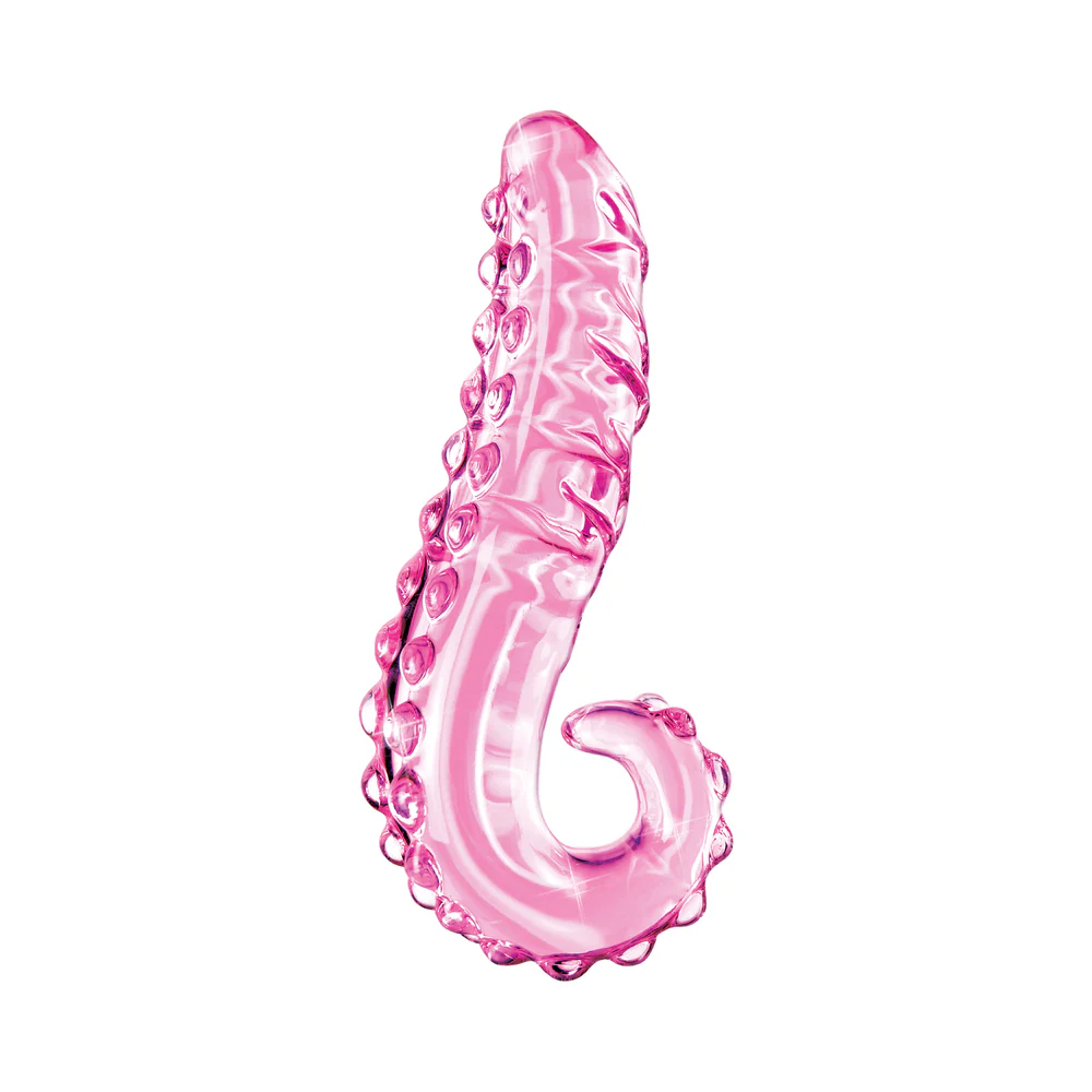 Icicles No. 24 Curved Textured 6 in. Glass Dildo With Handle Pink - Image 2