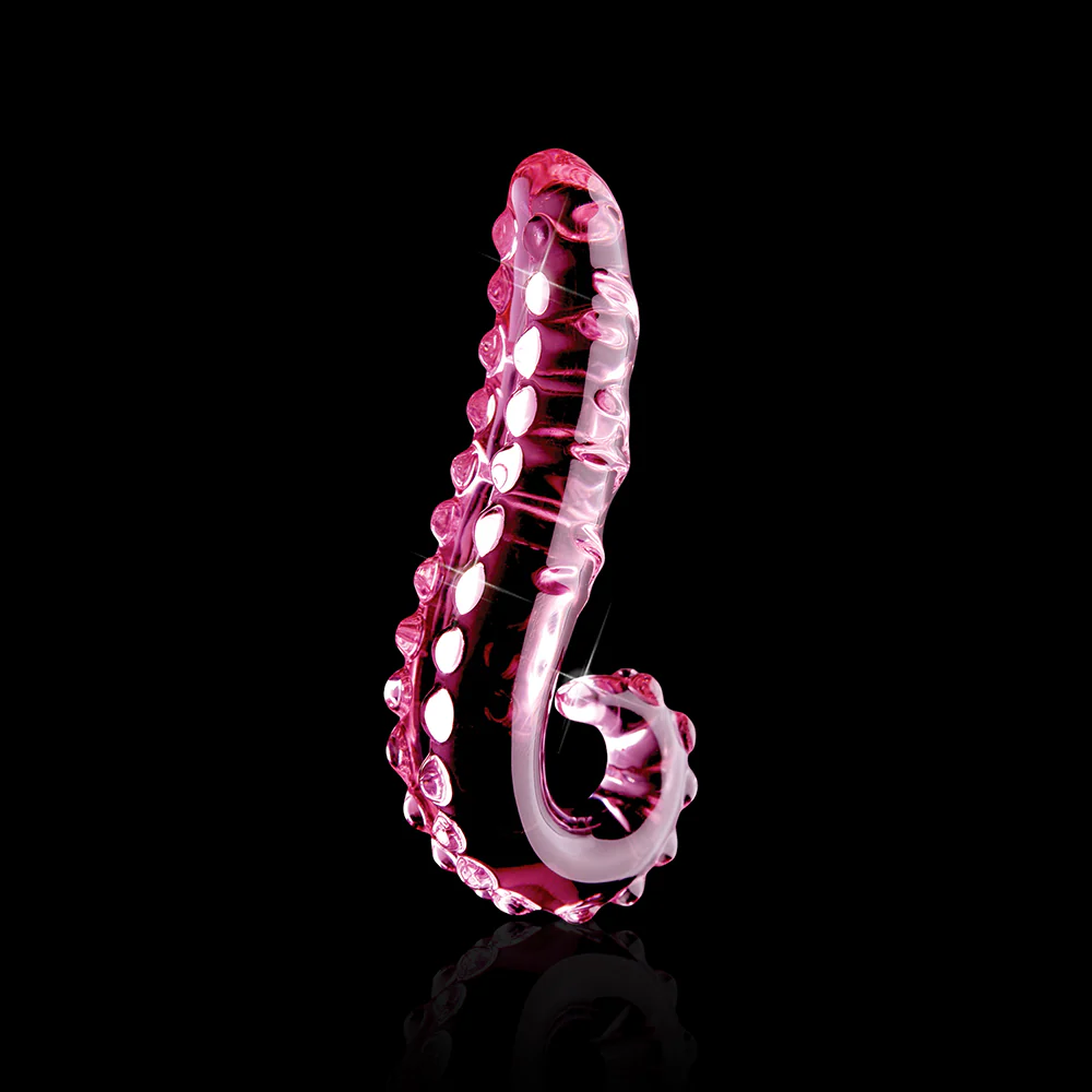 Icicles No. 24 Curved Textured 6 in. Glass Dildo With Handle Pink - Image 3