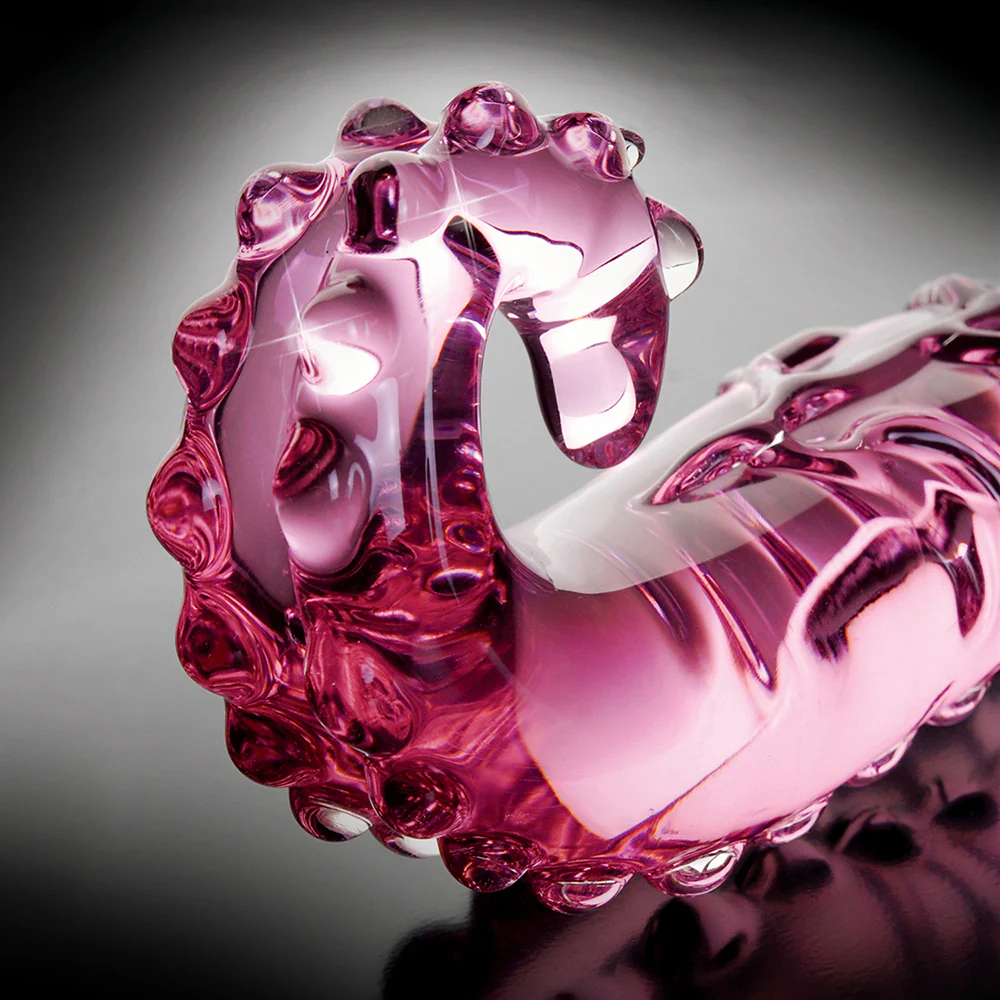 Icicles No. 24 Curved Textured 6 in. Glass Dildo With Handle Pink - Image 5