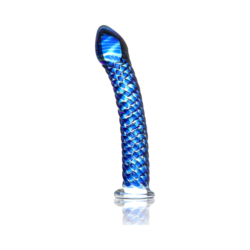 Icicles No. 29 Curved Textured 7.25 in. Glass Dildo Blue - Image 2