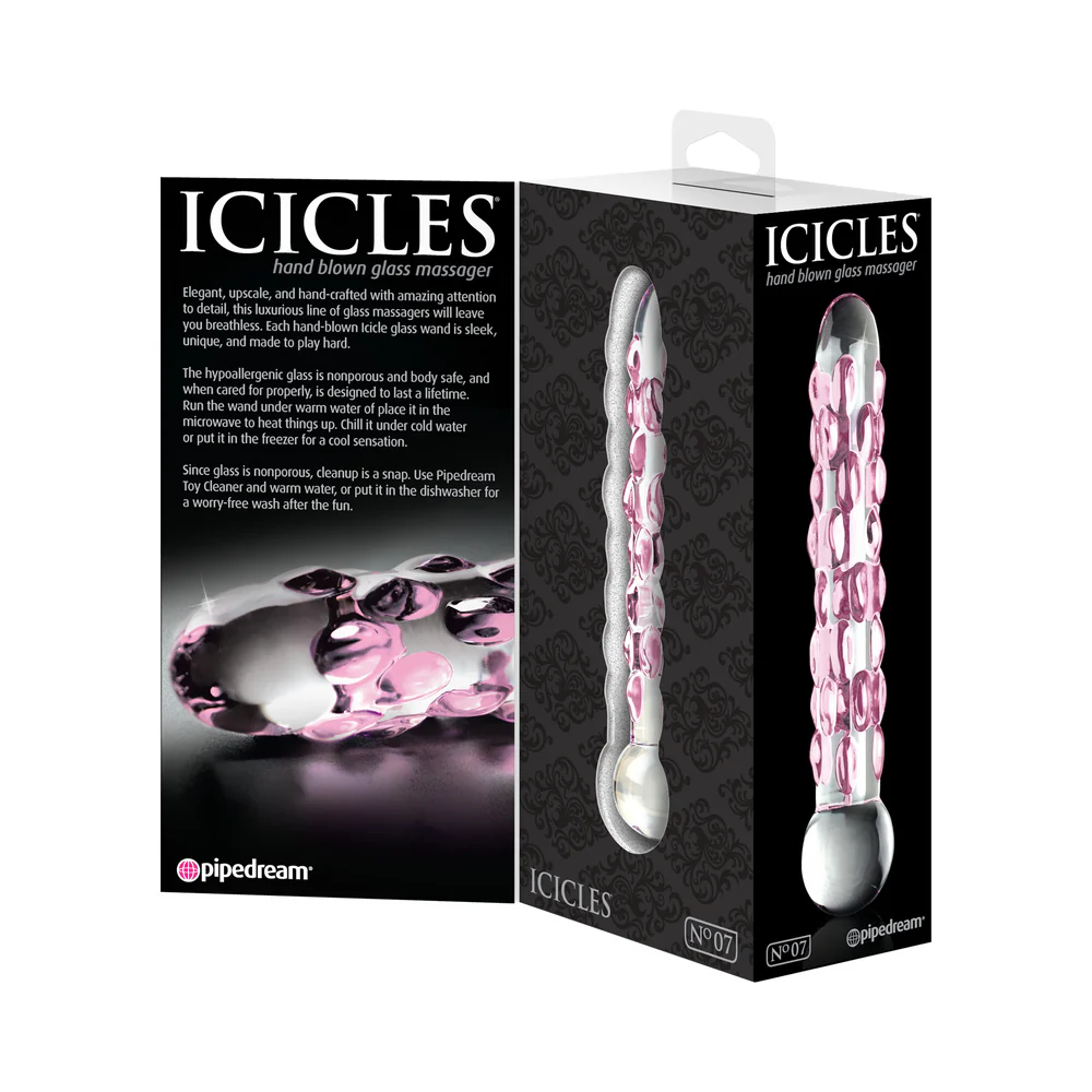 Icicles No. 7 Textured 7 in. Glass Dildo Pink/Clear - Image 4