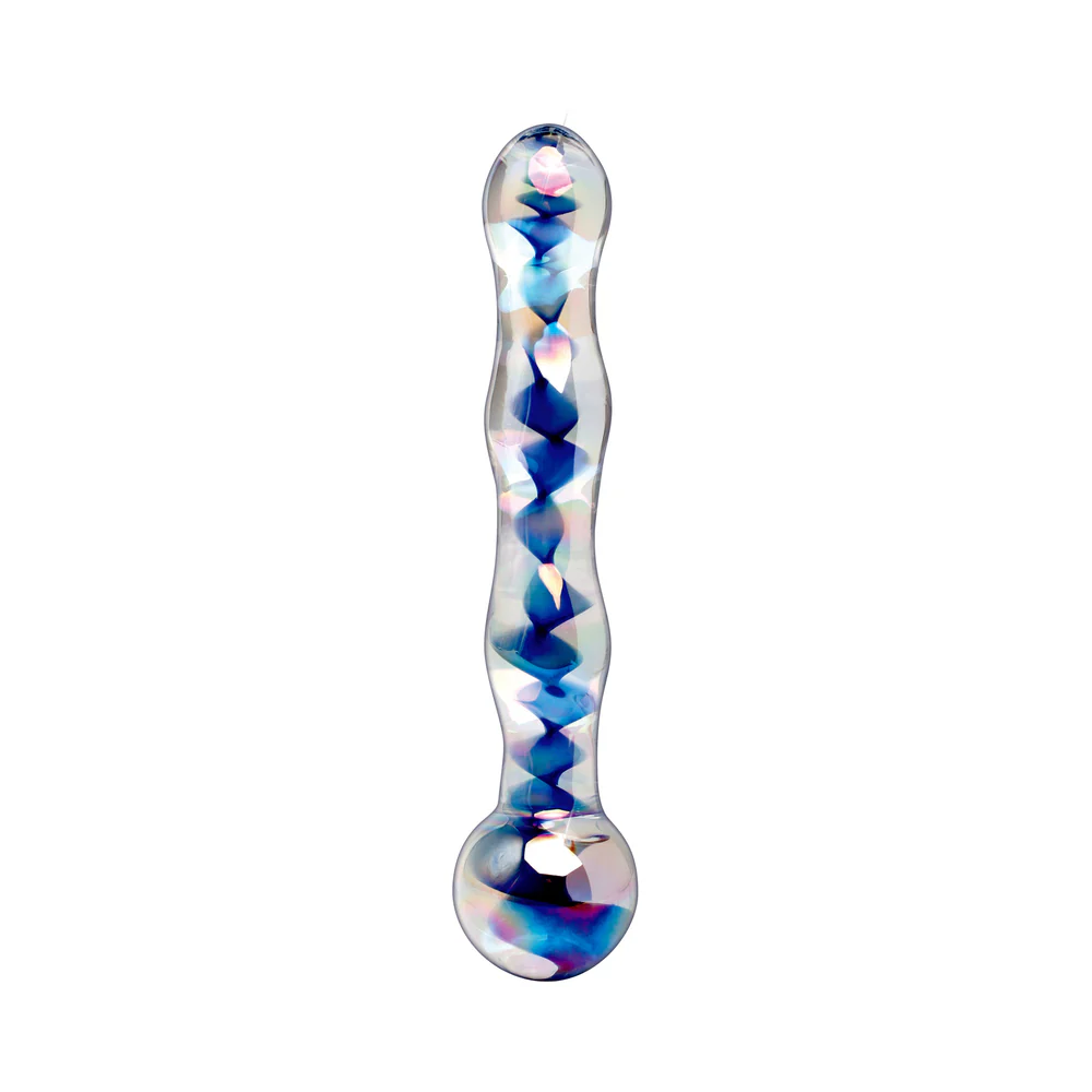 Icicles No. 8 Wavy 7 in. Glass Dildo Blue/Clear - Image 2