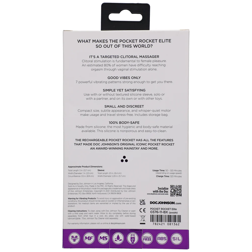 Pocket Rocket Elite Rechargeable Bullet With Removable Sleeve Purple - Image 6