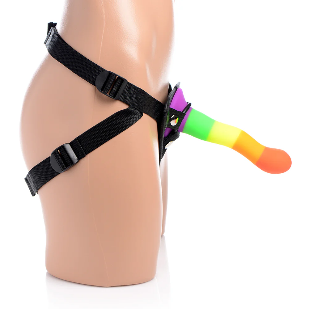 Strap U Proud Rainbow Silicone Dildo with Harness - Image 7