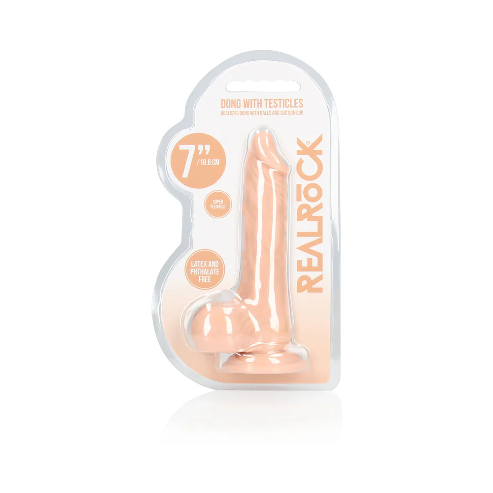 RealRock Realistic 7 in. Dildo With Balls and Suction Cup Beige - Image 11