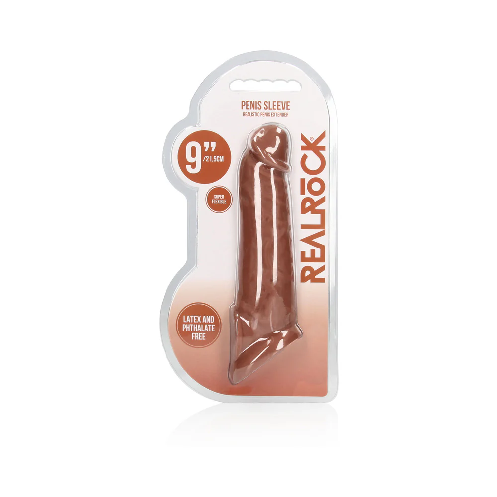 RealRock Realistic 9 in. Penis Sleeve Extender Sling Tan - Image 11