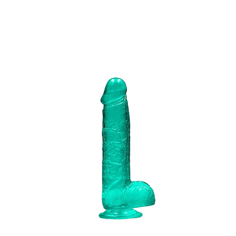 RealRock Crystal Clear Realistic 6 in. Dildo With Balls and Suction Cup Turquoise - Image 3