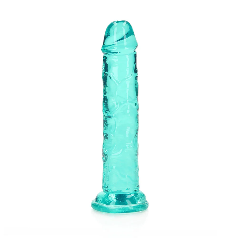 RealRock Crystal Clear Straight 6 in. Dildo Without Balls Turquoise - Image 4