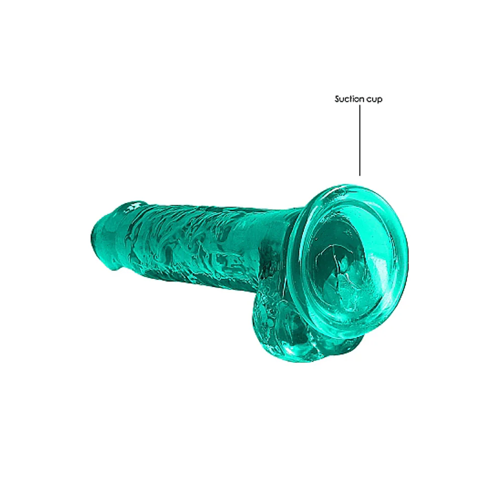 RealRock Crystal Clear Realistic 7 in. Dildo With Balls and Suction Cup Turquoise - Image 4