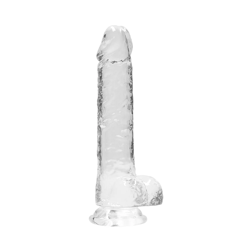 RealRock Crystal Clear Realistic 8 in. Dildo With Balls and Suction Cup Clear - Image 2
